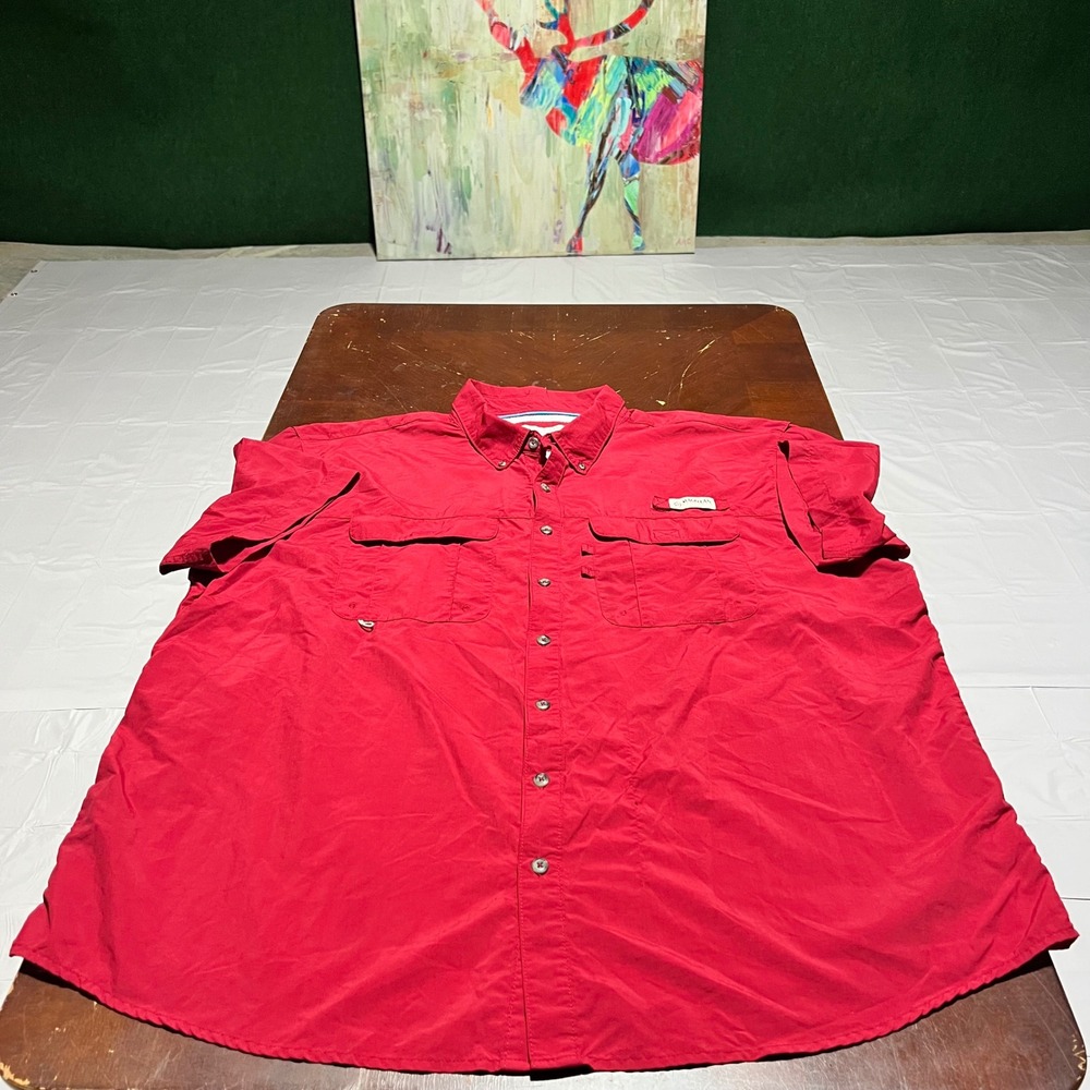 Magellan Outdoor Mens 3XL Red Short Sleeve Fishing Shirt Ventilated Nylon Button